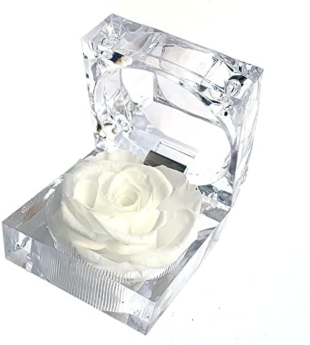 Enchanted Real Preserved Forever Rose in Clear Acrylic Ring Box, Fresh-Cut Eternity Flower That Lasts Years, Valentine’s Day, Mother’s Day, for Her (White)