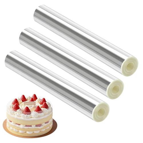 Lot de 3 Rouleaux de Rodoide Transparent Patisserie,20cm × 15m Rhodoid Patisserie,Feuille Guitare Patisseries,pour la Pâtisseries,Gâteau Mousse au...