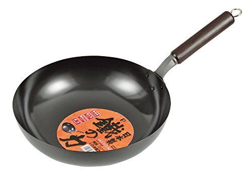 Pearl Life Metal Japanese Stir Fry Pan 30cm Quality Iron Flat Bottom Single Handle Japanese Peking Wok Made in Japan