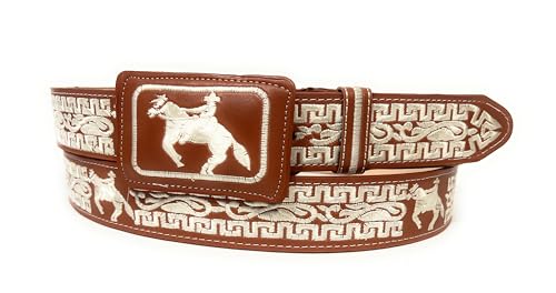 Men's Embroidered Horse Western Leather Belt, Cinto Vaquero Bordado, Cinto Charro Caballo