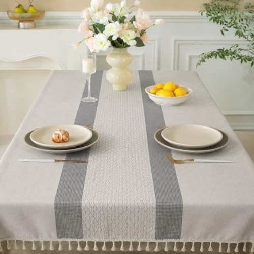 Image of Cortina Tablecloth for Dining Table Waterproof Table Cover, Cotton Linen Fabric Rectangle Tablecloth (Grey, 4 Seater) | Cotton linen fabric with waterproof cover, rectangle shape sized for a 4 seater dining table in grey