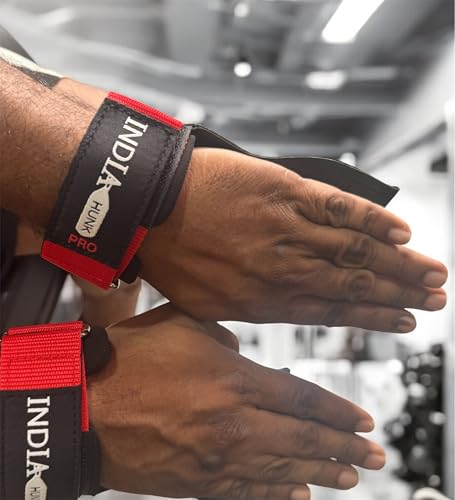Image of New 2026 INDIAHUNK Weight Lifting Grips PRO (Red) - Premium Non-Slip Gym Grips for Deadlifts, Pull-Ups, Cross Training, Powerlifting & Heavy Strength Workouts