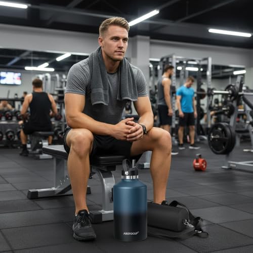 Image of Gallon Water Bottle,128oz Stainless Steel Water Bottles Insulated,Double Wall & Leak Proof, Travel,Football,Gym,Camping Essentials,Keep Cold All Day,Indigo Black Gradient