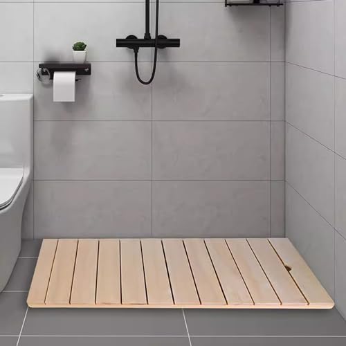 Alfombrilla de Baño Impermeable,Alfombrilla de Ducha de Madera Resistente,Tarima para Ducha Barniz Rectangular,Alfombra y Felpudo,Fácil de Limpiar y Transportar,para Spa,Sauna (100x60cm/39x24in)