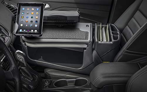 Image of AutoExec AE-GMCD-PS-TAB-GT GripMaster Car Desk for Your Vehicle Workstation and Mobile Office, Grey with Printer Stand and Tablet Mount