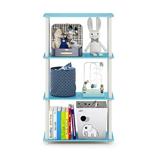 Image of Furinno Turn-N-Tube 4-Tier Multipurpose Shelf Display Rack, Round Tubes, Light Blue /White
