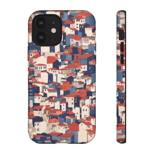 Coque rigide iPhone 12 maisons urbaines toits rouges - Protection mate fine antichoc