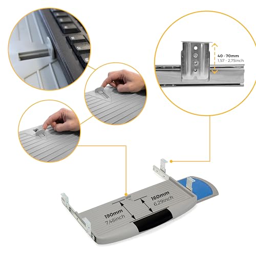 Emuca - Soporte Portateclado Extraíble con Bandeja Auxiliar para el Ratón, Acero y Plástico, Plástico gris - imagen 7