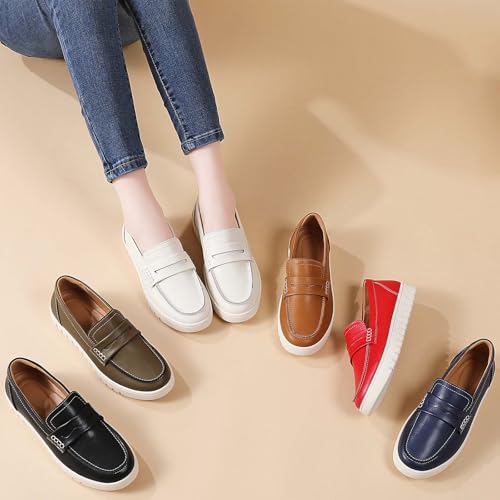 QAE Loafers for Women Penny Loafers Slip On Sneakers Womens Shoes Dressy Casual Comfortable Business Work Office Walking Ladies Summer Shoes,Blue Leather,8 by QAE - Used condition - Image 7