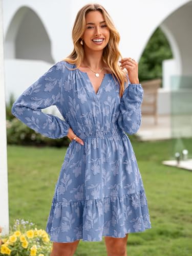 Image of BerryGo Womens Long Sleeve Mini Dress Casual A Line Flowy Loose Vacation Party Babydoll Fall Short Dresses with Pocket