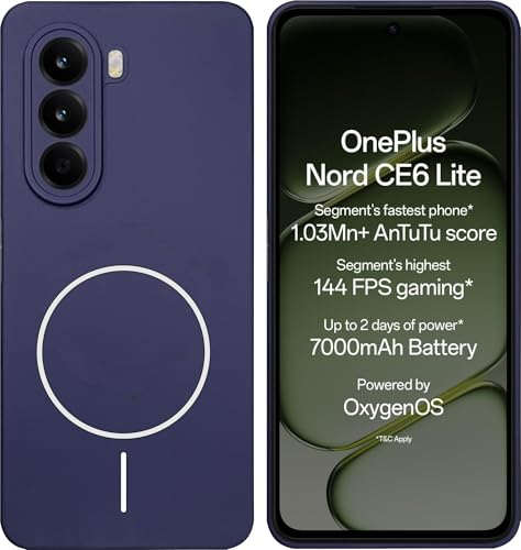 Image of Silicone Back Cover Case for OnePlus Nord CE6 Lite | Soft Micro-Fibre Lining Inside | Magsafe Print On Back Side Camera Protection Bump | Shockproof Case for (Purple) (Blue)