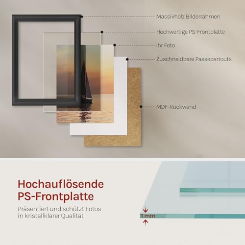 WOLTU Bilderrahmen 20x30, 5er set, Massivholz Fotorahmen mit Passepartout – Ansicht 4