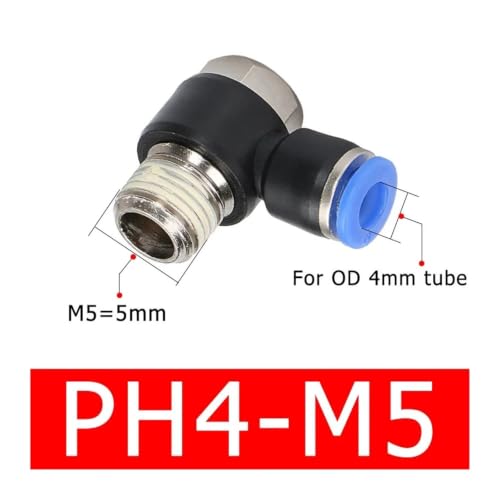 Conector rápido neumático hexagonal de codo en L con rosca macho de 1/4 para mangueras 3