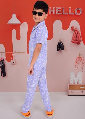 Image of 3BROS Unisex Pure Cotton Short Sleeve Kids Night Dress for Boys & Girls Nightwear /Sleepsuit /Sleepwear /Loungewear Night Suit for Boys and Girls Top and Pyjama Combo Set | JB20HS6031-Parent
