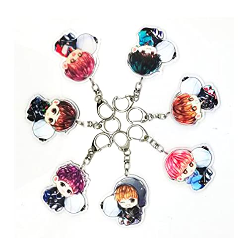 Doyomtoy 7 Stück BTS Keychain,BTS Schlüsselanhänger, Bangtan Schlüsselanhänger Set, 3D Cartoon Schlüsselanhänger, für Ziert Rucksack Cover