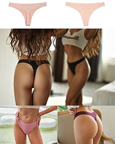 Rosycoral 6 Pack Seamless Thongs For Women Breathable Undies Low Rise Panties Invisible Hipster Underwear Thong No Show S #TOP1