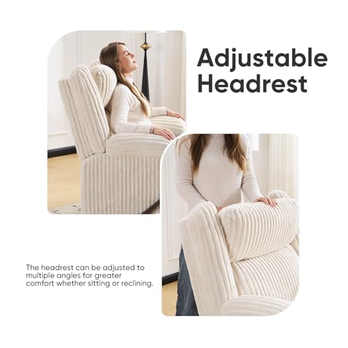 Image of Oversized Manual Recliner Chair with Arm Storage,Swivel Rocker Recliner Chair for Adults with Adjustable Headrest,Nursery Glider Recliner with Phone Stand and Side Pockets for Living Room,Beige