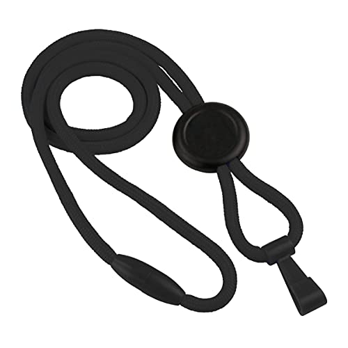 Specialist ID Black Heavy Duty Lanyard with Round Slider and Plastic No Twist Hook - MRI and Metal Detector Friendly, Safety Breakaway Quick Release Clasp