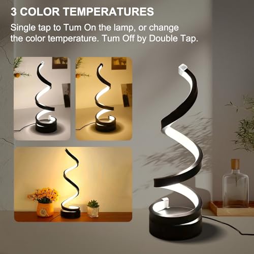 Sonhomay LED Modern Table Lamp Spiral USB Desk Light 3 Colors Stepless Dimming Bedside Lamp Nightstand Lamps for Home Living Room Bedroom Office Decor 12x4inch - Image 3