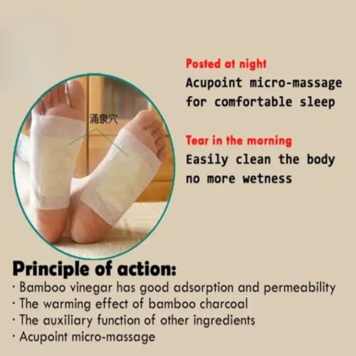Image of Foot patch (Pack of 4) Herbal And Gentle Ingredient Detox Foot Pads (40 pieces) Natural Ingredients for Sleep Aid Pain Relief Toxin Removal with Bamboo Vinegar and Acupoint Micro-Massage Technology