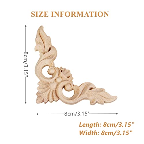 Muxsam 4Pcs Wood Carved Appliques Onlays, Unpainted Little Wooden Corners Flower Carvings Decals For Mirrors Cabinets Walls Doors Chests Dressers Night Stand Diy Artwork Project, 8X8Cm/3.15"X3.15" #TOP1