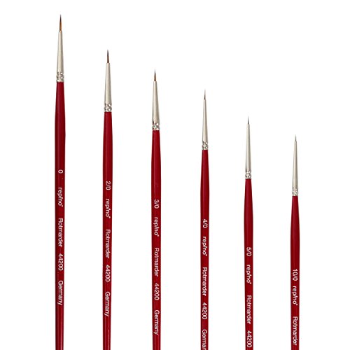 Lot de pinceaux d'artiste de qualité supérieure - Taille 10/0, 5/0, 4/0, 3/0, 2/0 et 0 - En poils de martre rouge - Pour aquarelle, huile, acrylique