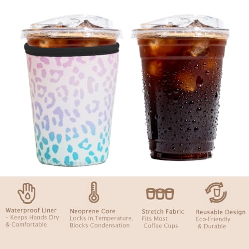 Image of Reusable Insulated Sleeve for Iced Coffee Cup, 3-Pack Coffee Neoprene Drink Sleeve for Cold & Hot Drinks, Beverage Holder for Iced Coffee (Gradient Leopard)