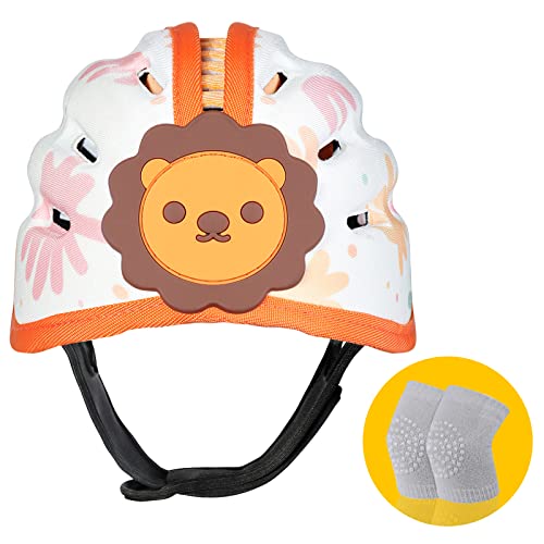 Baby Safety Helmet, Breathable Baby Head Protector for Crawling and Walking, Infant Soft Helmet, Anti-Collision, Ultra-Lightweight, Expandable and Adjustable Age 6m-24m (Orange Lion)