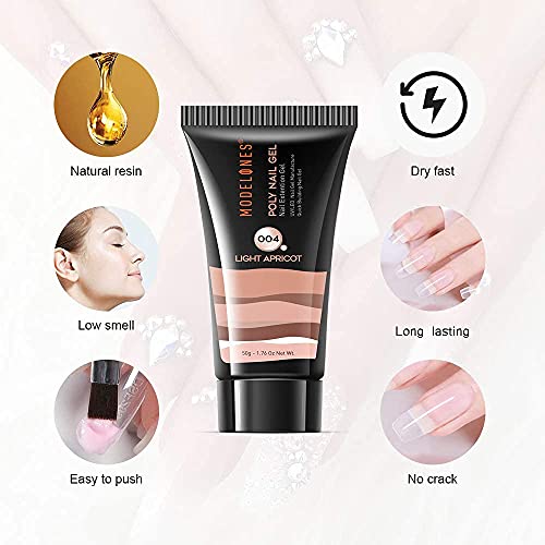 Modelones Polygel Nude Nägel Poly Gel Farben Starter 50ml 1pcs, Nude Apricot Nagelgel Nagelverlängerung Quick Extension Builder Acrylgel für DIY Nageldesign Sets – Bild 4