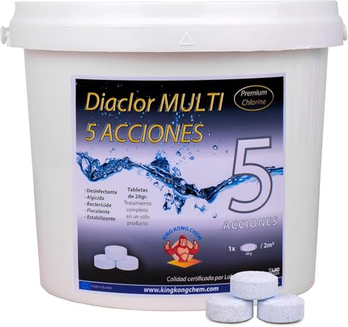 Cloro Diaclor 5 acciones Especial Mini Piscinas (Pastillas 20 gr - 3 cm Diametro) - SIN Cobre - (5kg)