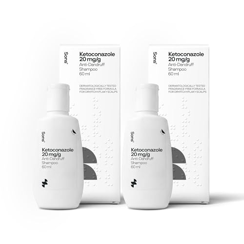 Image of Sons Ketoconazole Anti-Dandruff Treatment Shampoo. Treats & Prevents Dandruff, Itchy Scalp, Seborrhoeic Dermatitis & Psoriasis. 2 x 60ml. Made in Europe.