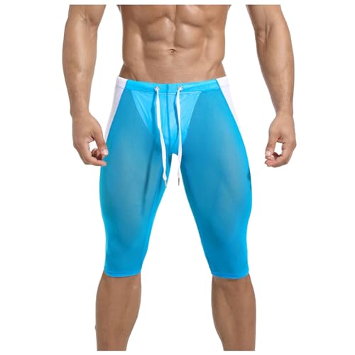 Munweiyu Mallas de malla para hombre, para ciclismo, correr, pantalones cortos de compresión, transparentes, para yoga, deporte, yoga, deporte, pantalones cortos de fitness, entrenamiento, azul