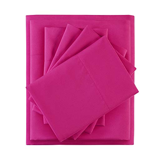 Intelligent Design Microfiber Sheet Set with Side, Wrinkle Resistant, Soft Feel, Elastic 16\" Deep Pocket Modern All Season Cozy Bedding, Matching Pillow Case, Queen, Pink 6 Piece