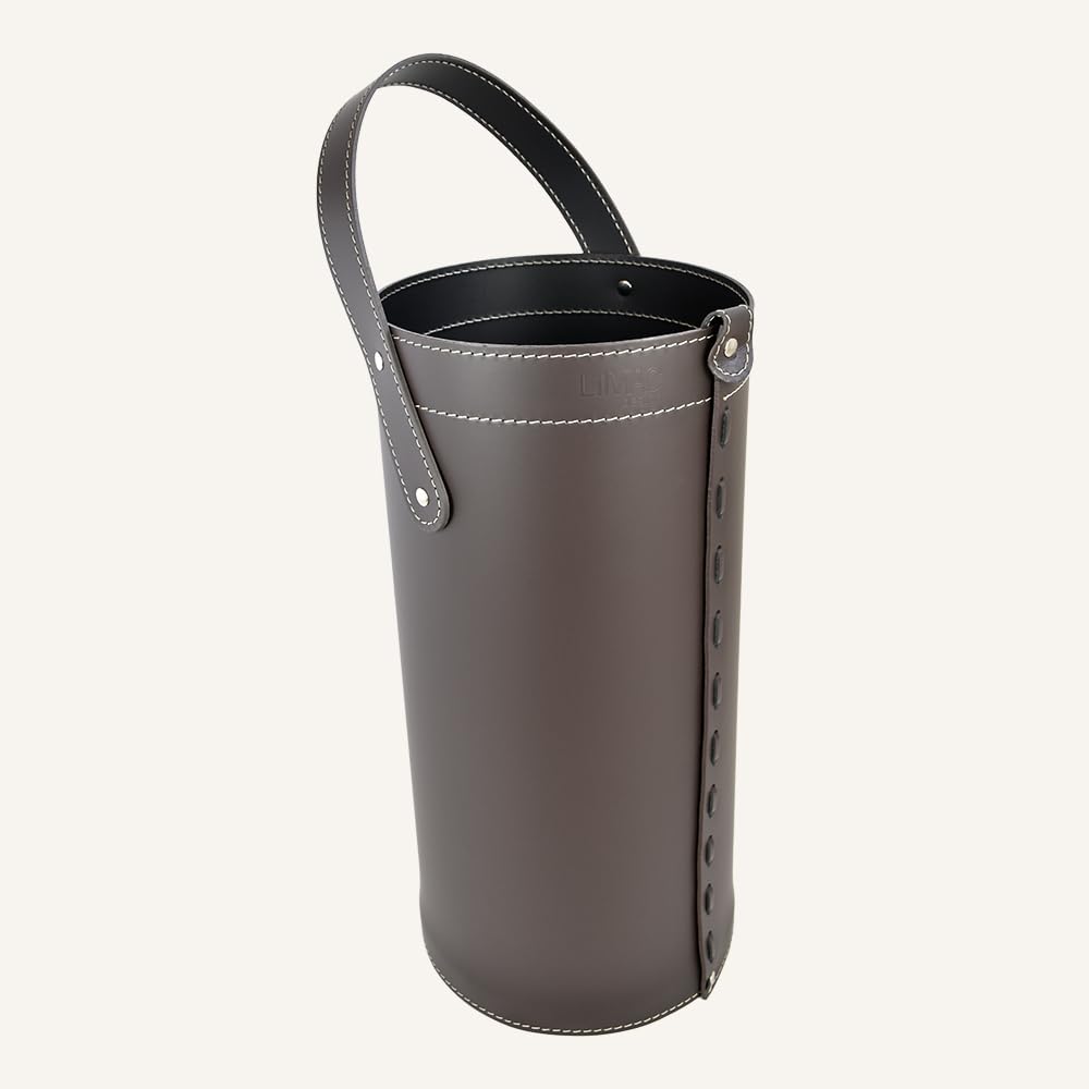 LIMAC Design CIARY, Set Ferri da Camino con Manico in Cuoio, Borsa Porta-Ferri Moderno in cuoio, Attrezzi da Caminetto, Sacca portaferri, Prodotto in Italia. Marrone Scuro