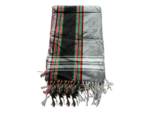 Unisex African Kikoy Scarf, Sarong, Wrap, Throw - 100% Cotton, Handmade Tassels, Multi-Use Beach Cover-Up, Picnic Blanket, & More – Grey with Black border.