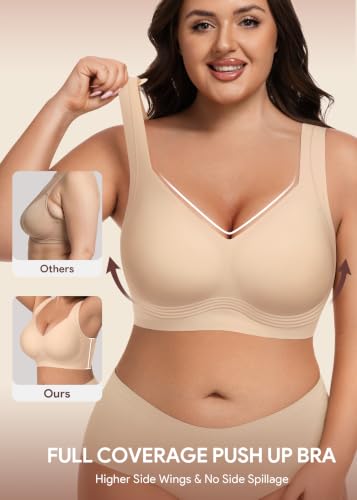 Image of HBselect Jelly Bras for Women Plus Size Pullover Wireless Full Coverage Bra | No Underwire, Push Up, Lift, Minimizer Bras, Wide Straps, Seamless T-shirt Everyday Bralette, For Older Women, Large Breast