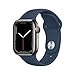 Produktbild Apple Watch Series 7 (GPS + Cellular, 41mm) Smartwatch - Edelstahlgehäuse Graphit, Sportarmband Abyssblau - Regular. Fitnesstracker, Blutsauerstoff und EKGApps, Always-On Retina Display, Wasserschutz