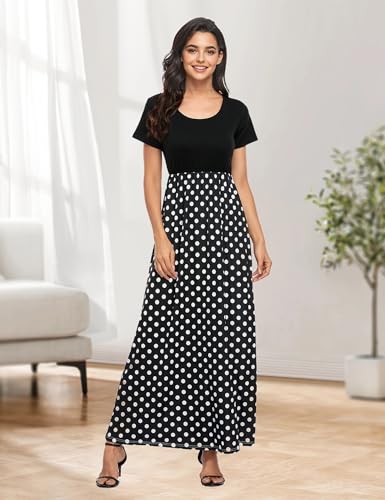 Image of Lacavocor Womens Short Sleeve Maxi Dresses Empire Waist Long Dress