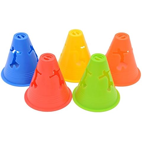 Famgee 3 Inch Plastic Windproof Slalom Cones Inline Roller Skating Cones Pile Cup Roadblocks Traffic Road Cones Set with Holes for Skate Practice Sport Training 5 Colors 20 Pcs Cover