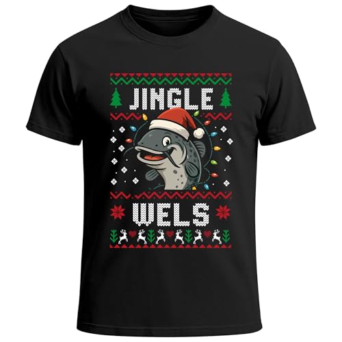MoonWorks Herren T-Shirt Weihnachten Ugly Xmas Design Jingle Wels Wortwitz Spruch lustig Weihnachtsshirt Lustig Schwarz L