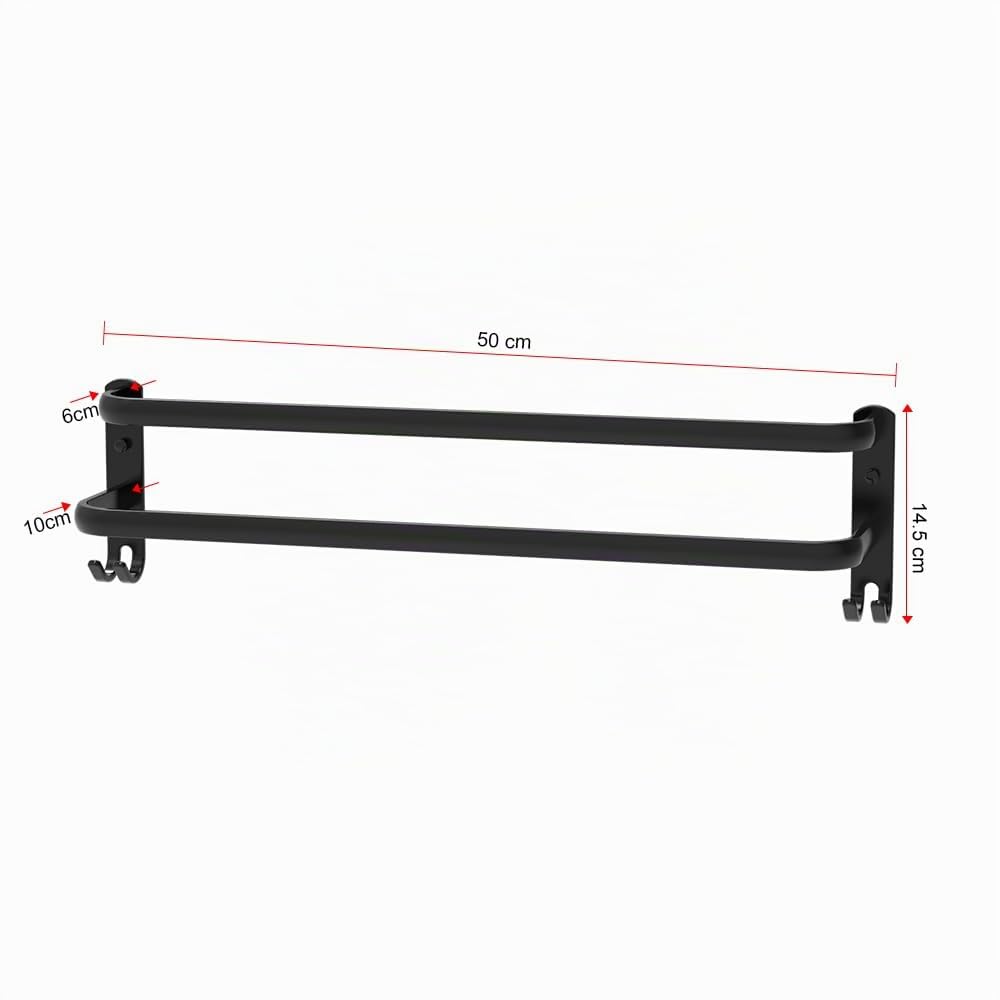 Estante de Toallas Toallero Pared Toalleros de Baño Aluminio Toallero con Ganchos, Barra de Toalla para Hogar y Hotel (Negro, 2-Tier 50CM)