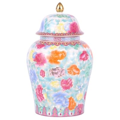 Chinese Ginger Jar with Lid Chinoiserie Antique Style,Home Decorative Retro Blue and White Porcelain Flowers Ceramic Covered Jar Vase,Traditional China Ming and Qing Style (Florals Jar)