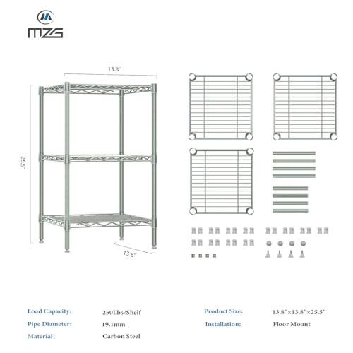 Image of M MZG 750 lbs 3-Shelf Storage Shelves Wire Shelving Unit Standing Metal Rack for Small Places Narrow Wire Rack for Bathroom, Green 13.8 D x 13.8 inch W x 25.5 inch H
