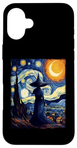 Coque pour iPhone 16 Plus Witch Halloween Starry Night Van Gogh Aesthetic Painting