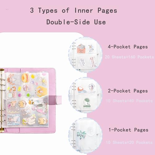 Image of Sticker Binder Organizer with Storage Sleeves,Reusable Stickers Collecting Book Album Holder, A5 Blank Sticker Container Organizer-Pink