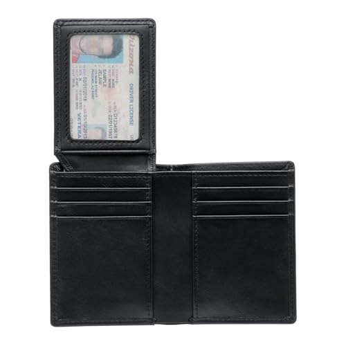 baotuiok Mens Bifold Wallet，Rfid Blocking Genuine Leather Wallet For Men with 2 ID/photo window（brown (black)