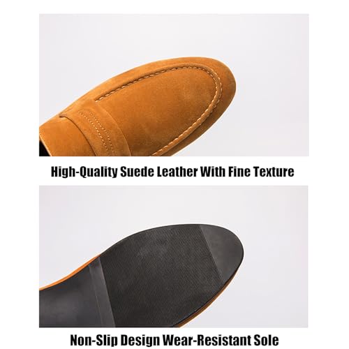 Men's Suede Handmade Low Heel Loafers Fashion Lightweight Round Toe Slip-On Flat Dress Mocassins Leisure Driving Business Penny Loafer3