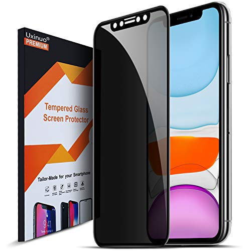 Uxinuo Privacy Screen Protector for iPhone 11 and Xr, Premium 4D Curved Edge to Edge Full Coverage Privacy Tempered Glass Screen Protector for Apple iPhone 11 2019 and Xr 2018 6.1 Inch