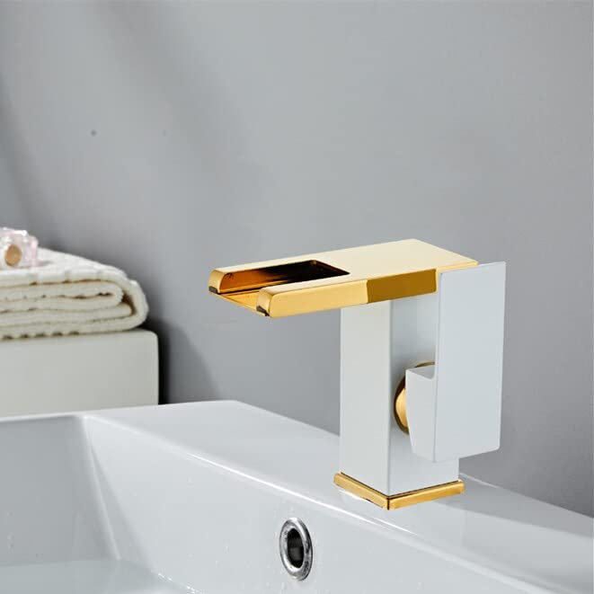Robinet cascade LED en laiton blanc et or pour lavabo chic