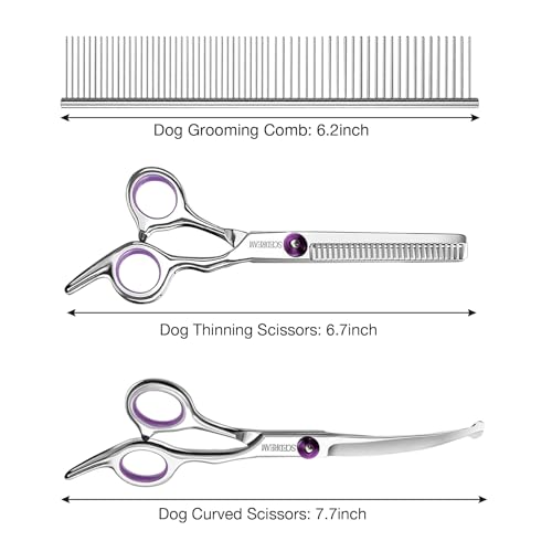 Professional Dog Grooming Scissors with Safety Round Tips, 3 in 1 Dog Grooming Scissors Kit, 4CR Stainless Steel Professional Pet Grooming Shears for Dog, Sharp and Durable, Purple Professional Dog Grooming Scissors with Safety Round Tips, 3 in 1 Dog Grooming Scissors Kit, 4CR Stainless Steel Professional Pet Grooming Shears for Dog, Sharp and Durable, Purple